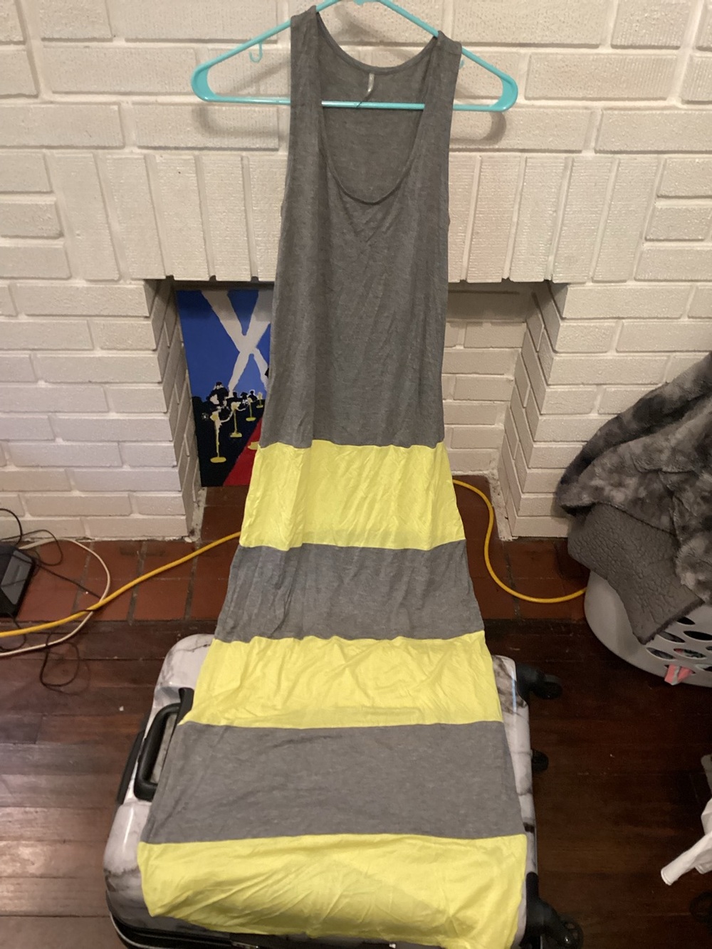Sleeveless Grey and Yellow Stripe Maxi Dress